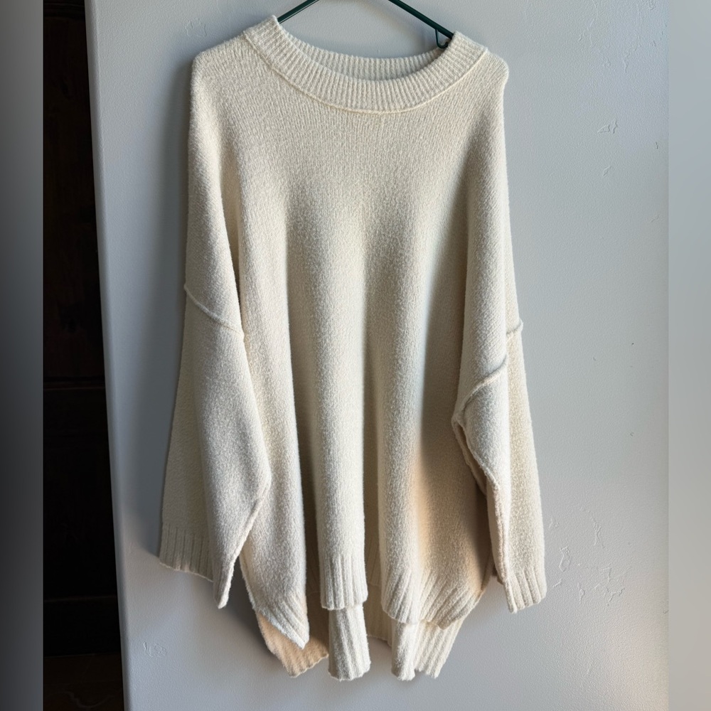Free People Cream Crew Neck Tunic Sweater
